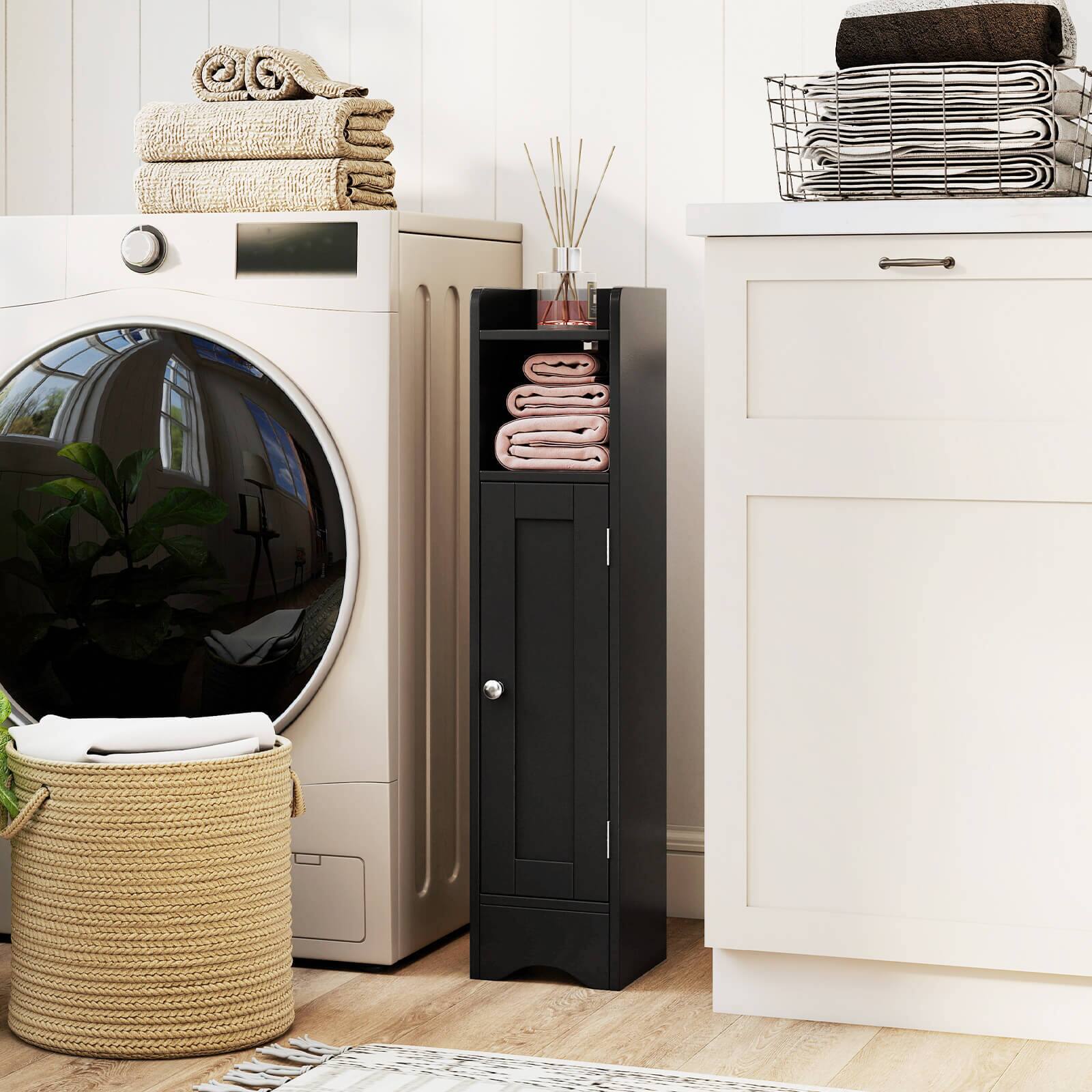 Alt View 1. Costway - Costway Bathroom Storage Cabinet with Door Toilet Paper Holder Stand for Small Spaces Black - Black.