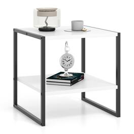 Gymax - 20'' 2-Tier End Table w/ Storage Shelf Reversible Design for Living Room - White, Black