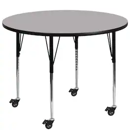 Flash Furniture - Wren Mobile 48'' Round Grey Thermal Laminate Activity Table - Standard Height Adjustable Legs - Gray