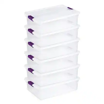 Front. Sterilite - Sterilite 32 Quart Clear Under Bed Storage Container Tote with Latch Lid, 6 Pack - Clear.