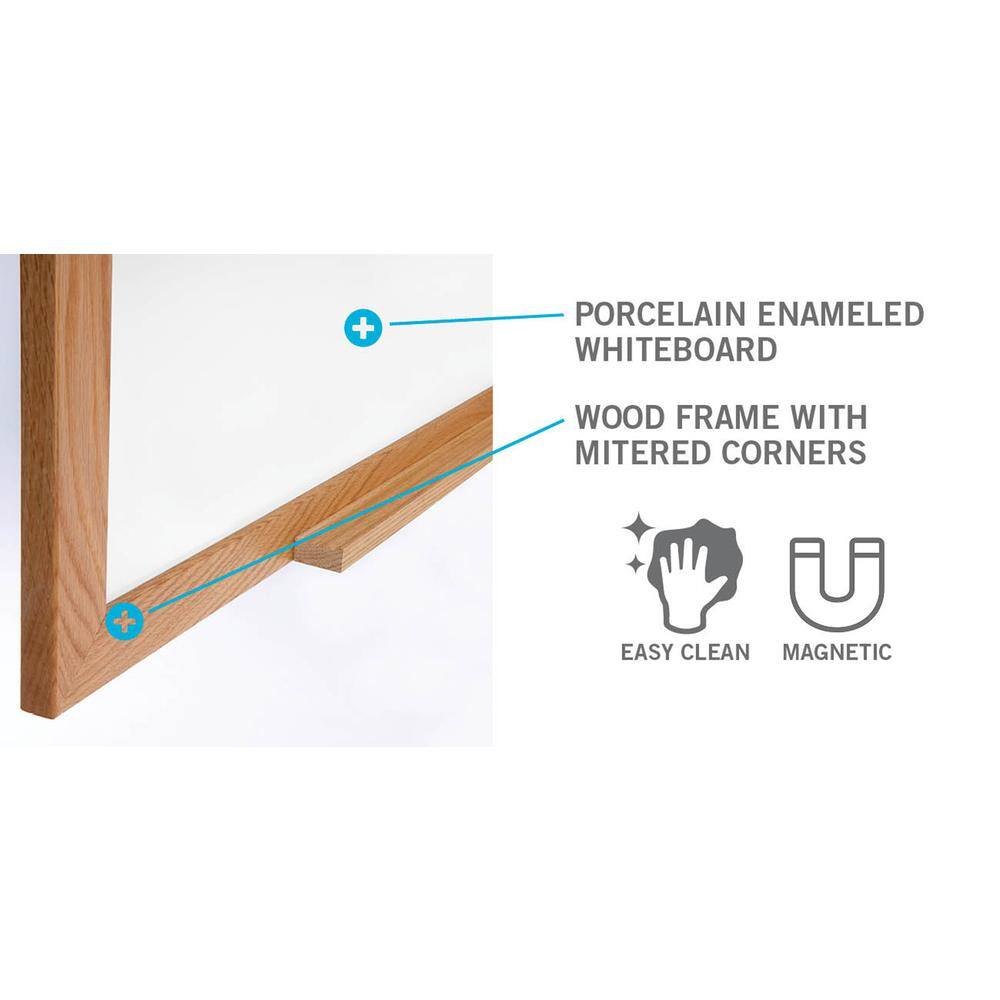 PORCELAIN ENAMELED WHITEBOARD  
WOOD FRAME WITH MITERED CORNERS  
EASY CLEAN  
MAGNETIC