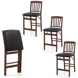 Gymax - Set of 4 Counter Height Chairs Folding Kitchen Island Stool w/ Padded Seat - Black & Brown
