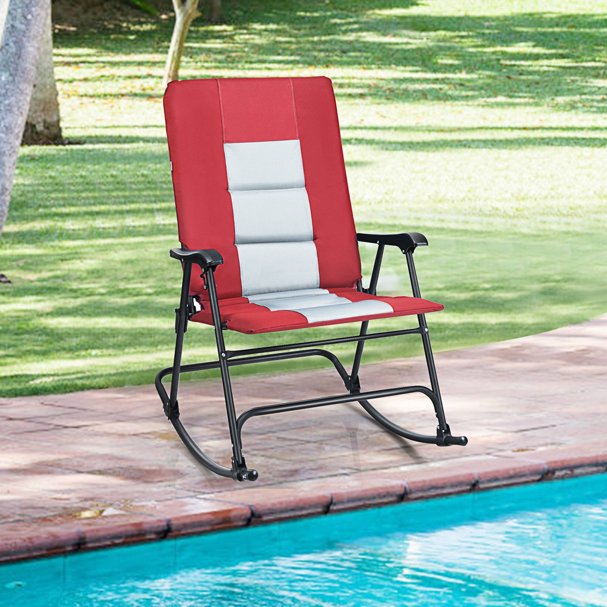 Alt View 2. Gymax - Gymax Set of 2 Padded Folding Rocking Chairs Patio Garden Yard Camping Red - Red.