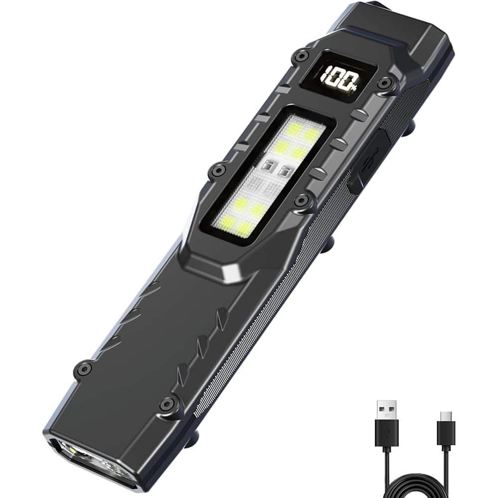 Schertz - EDC Tactical Flashlight, Compact 7-Mode Pocket LED – 1500LM, USB-C Rechargeable, Digital Display, IPX5, Side Light & Cli