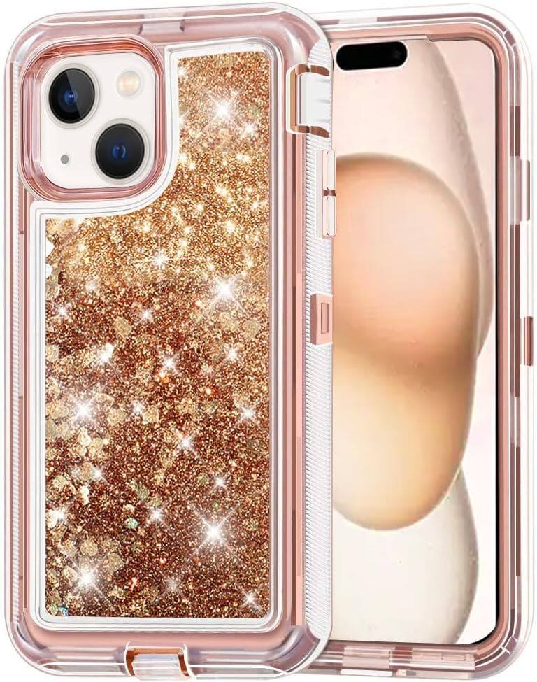 Left. Entronix - Entronix Liquid Glitter Case for iPhone 15 - Ultimate Triple-Layer Heavy Duty Protection - Rose.