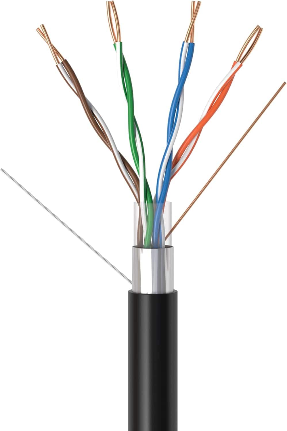 Cables Direct Online - Cat5e Outdoor Direct Burial Ethernet Cable FTP 500ft Bulk Shielded LAN Network Wire 24AWG Waterproof UV Resistant - Black