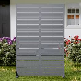 PexFix - 72 in. x 47 in. Louvered Pattern Metal Outdoor Privacy Screen & Panels, Freestanding Garden Divider Fence - Light Gray