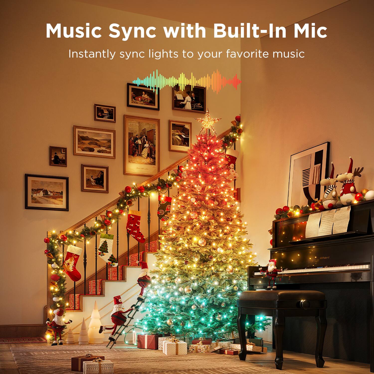Music Sync with Built-In Mic  
Instantly sync lights to your favorite music