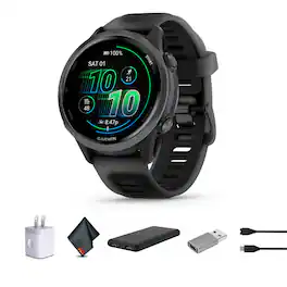 Garmin - Forerunner 570 Running Smartwatch, 42 MM, Slate Gray Aluminum with Translucent Black/Black Band Bundle - Black - (2025)