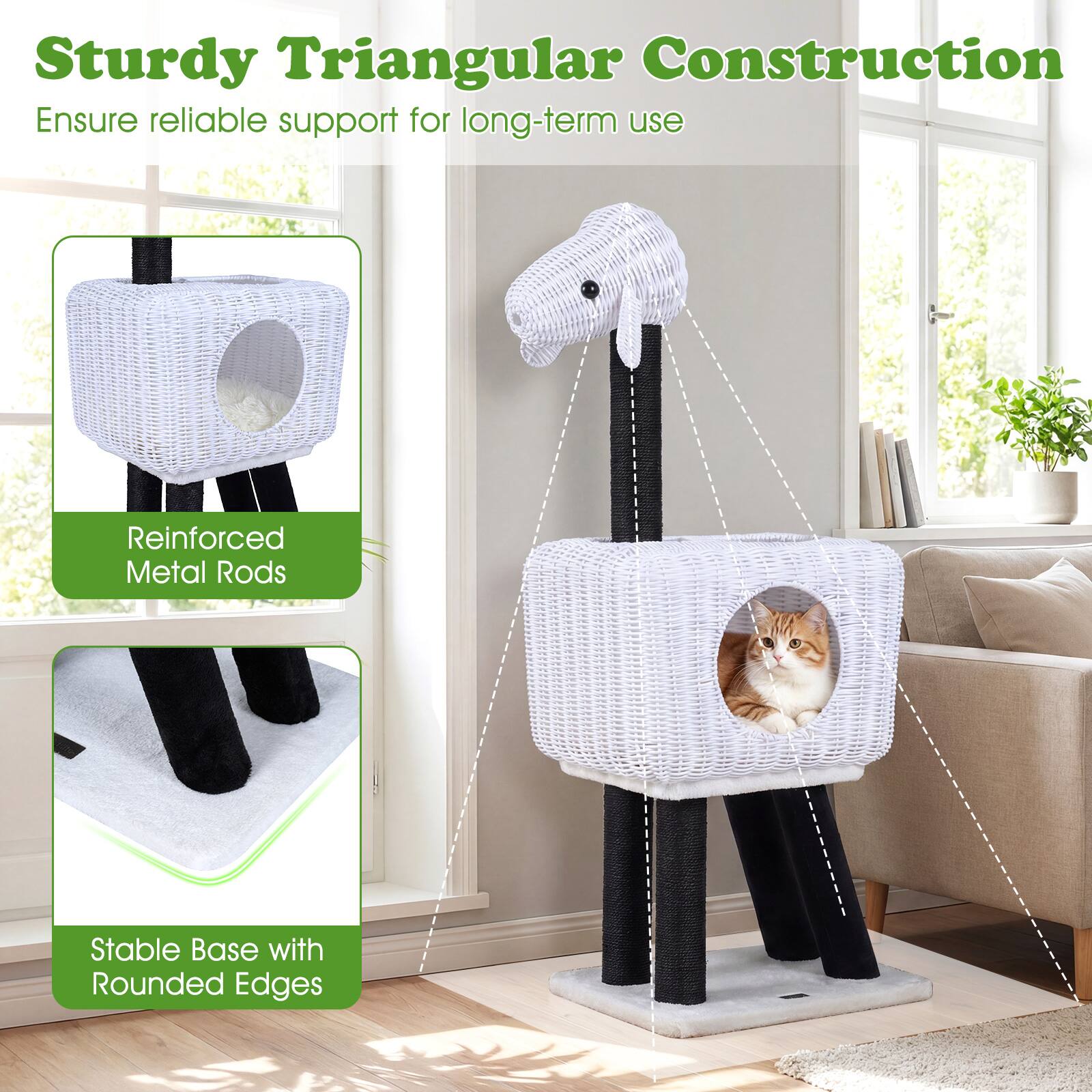 Sturdy Triangular Construction  
Ensure reliable support for long-term use  
Reinforced Metal Rods  
Stable Base with Rounded Edges