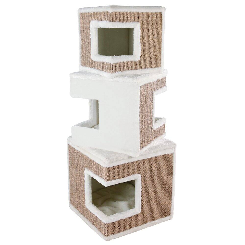 Front. TRIXIE - Lilo Plush & Sisal 3-Level 48.4" Cat Condo Tower with Removable Cushions, Brown - Light Brown.