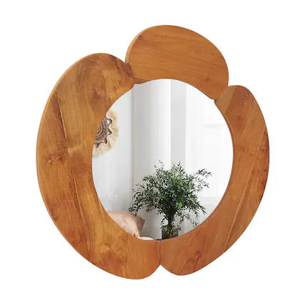 Front. Costway - Costway Irregular Wall Mirror 29 Inch Rustic Hanging Vanity Mirror with Teak Wood Frame - Natural.