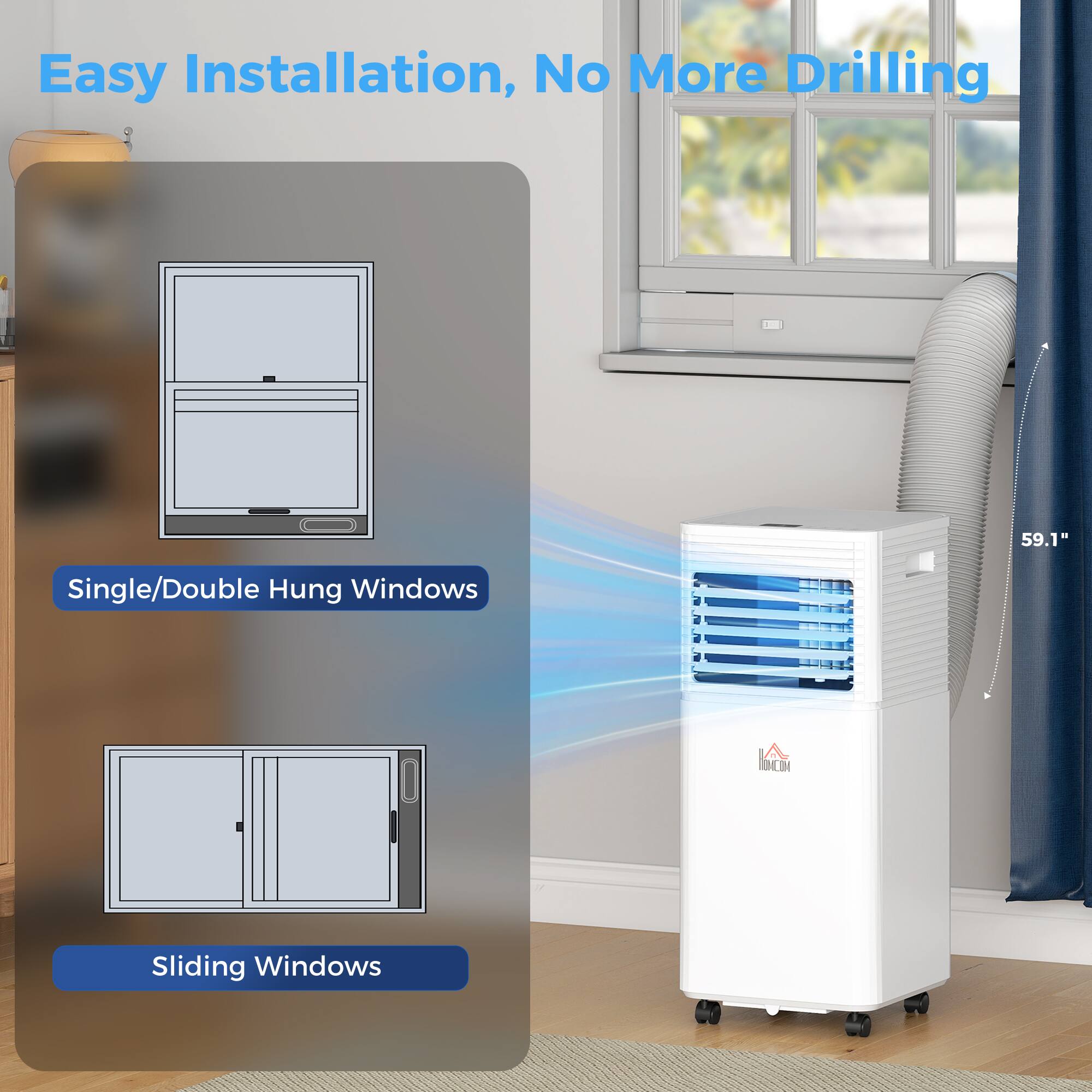 Easy Installation, No More Drilling

59.1"

Single/Double Hung Windows

Sliding Windows
