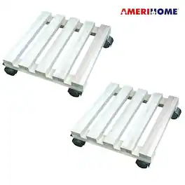 AmeriHome - 2 Piece Rolling Wood Plant Caddie - Square - Tan