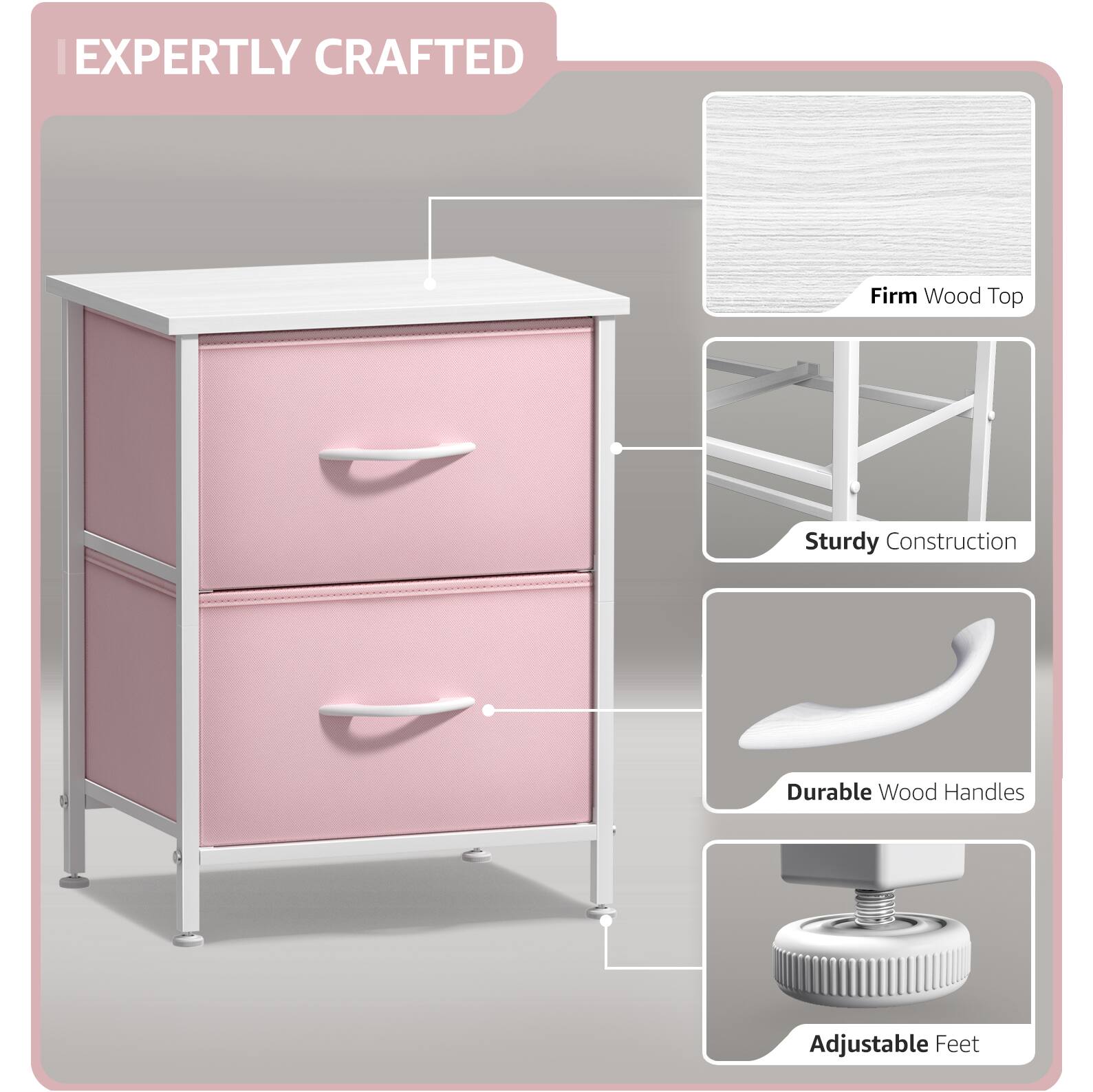 EXPERTLY CRAFTED

- Firm Wood Top
- Sturdy Construction
- Durable Wood Handles
- Adjustable Feet