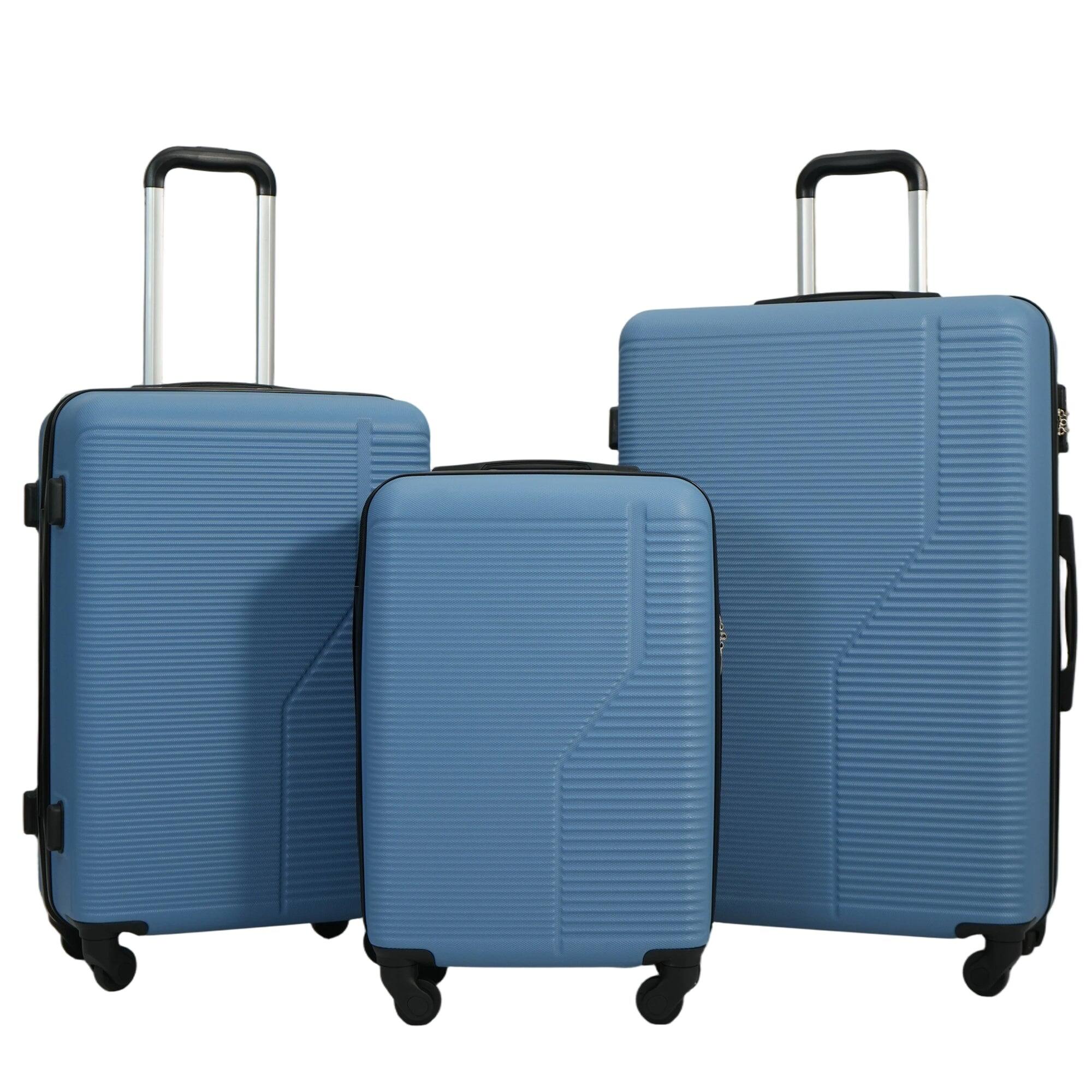 BreeBe - 3-Piece Luggage Set ABS Lightweight & Durable Suitcase with Spinner Wheels, TSA Lock, (20/24/28) - Light Blue