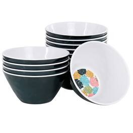 Gibson - Home Tropical Sway 12 Piece 6 Inch Melamine Bowl Set in Leaf Decal Teal - Blue