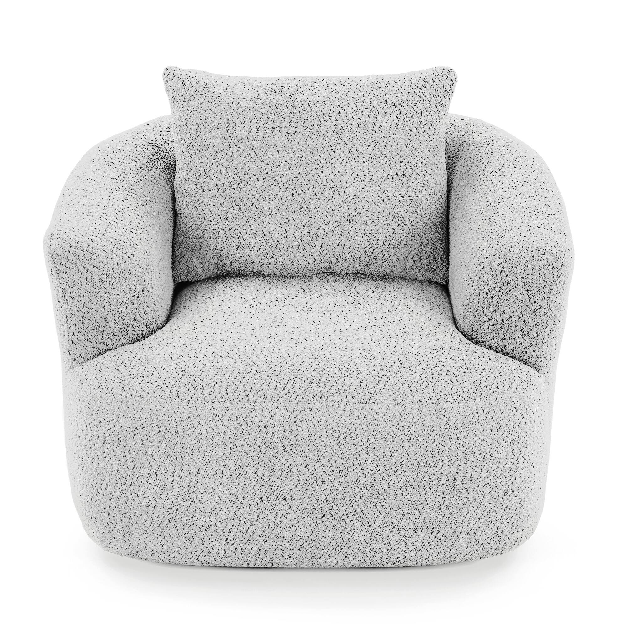 Angle. Whisen - 360° Swivel Sofa Accent Chair with Boucle Upholstery, Pocket Spring Cushion and Ergonomic Armrests - Light Gray.