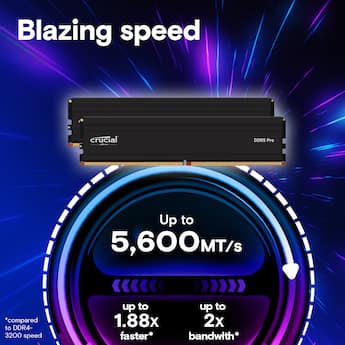 Crucial Pro 64GB (2x32GB) DDR5 5600MHz C46 UDIMM Desktop Memory Crucial Pro 64GB (2x32GB) DDR5 5600MHz C46 UDIMM Desktop Memory