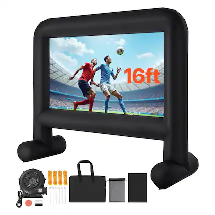 Front. Glintex - 16FT Inflatable Projector Screen 16:9 Outdoor Movie for Backyard Home Theater.