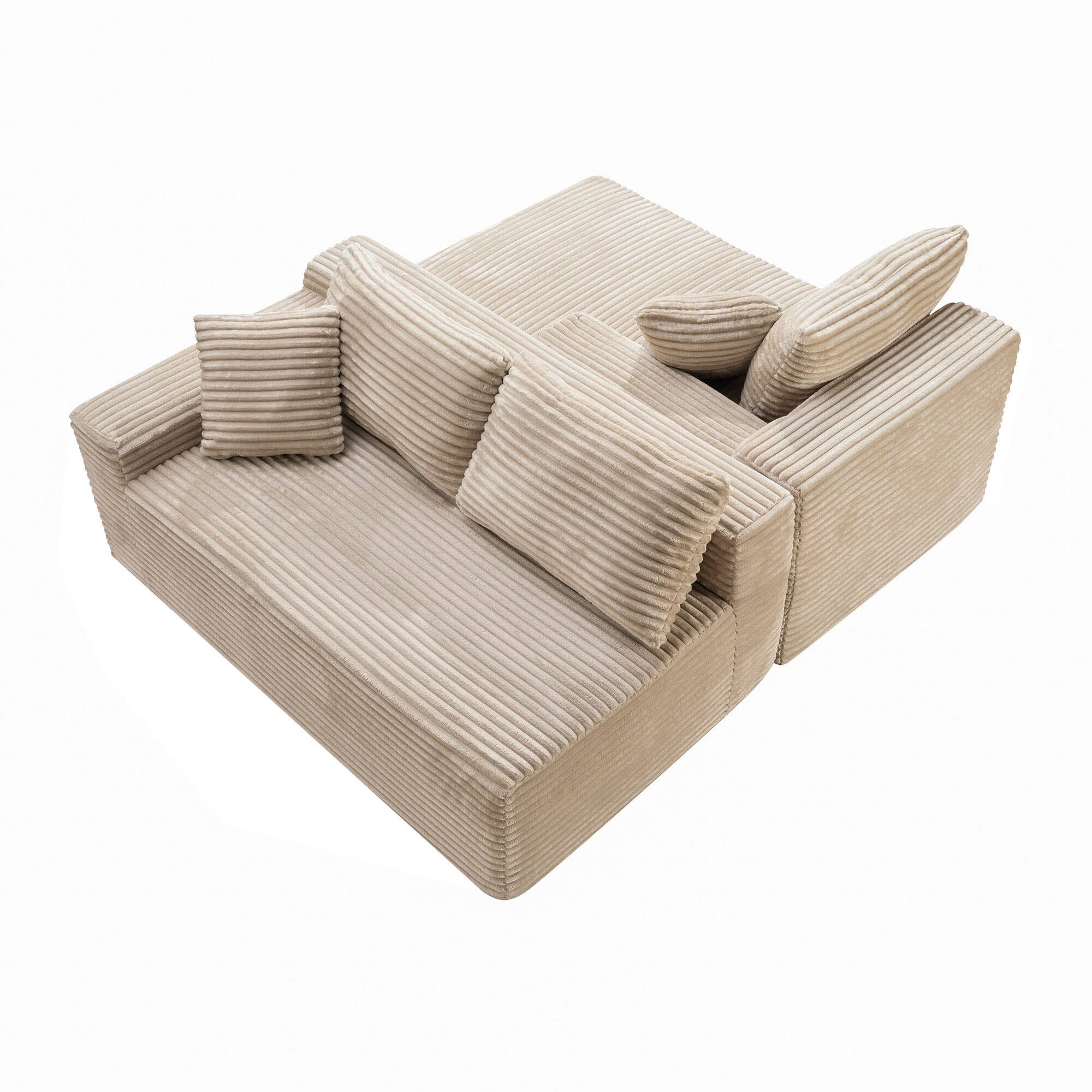 Back. Boyel Living - 106.3-Inch Corduroy Modular U-Shaped Cloud Sectional Sofa - Camel.