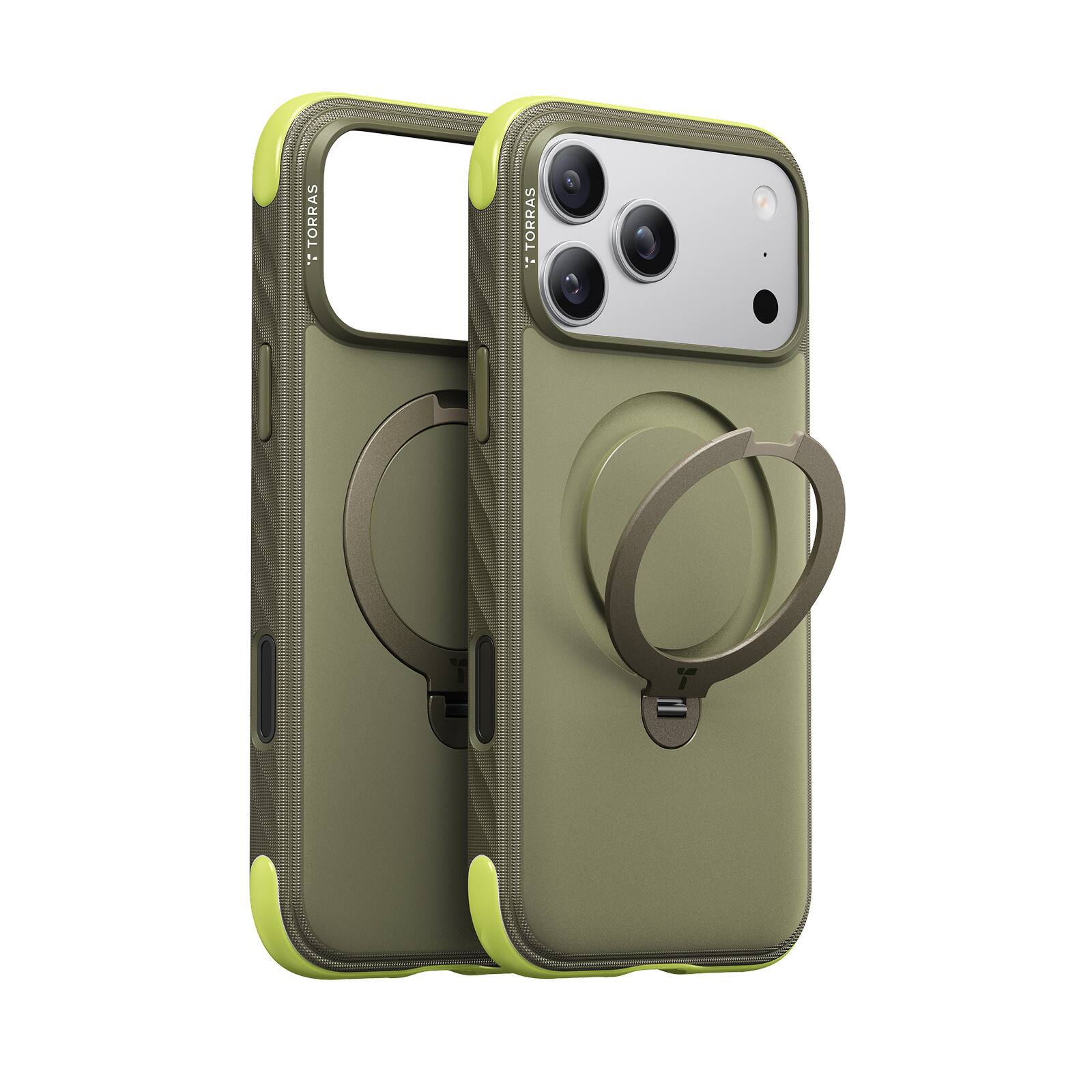 TORRAS - Ostand Q3 Rugged iPhone 17 Pro Max Case-Anti-Slip Wavy Grip, 12FT Drop Protection, 360 Stand - Moss Green