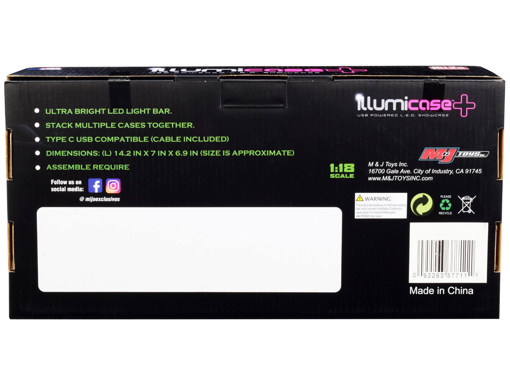 - ULTRA BRIGHT LED LIGHT BAR
- STACK MULTIPLE CASES TOGETHER
- TYPE C USB COMPATIBLE (CABLE INCLUDED)
- DIMENSIONS: (L) 14.2 IN x 7 IN x 6.9 IN (SIZE IS APPROXIMATE)
- ASSEMBLE REQUIRE

Follow us on social media: @mjjoexclusives

M & J Toys Inc.
16700 Gale Ave. City of Industry, CA 91745
www.M&JTOYSINC.com

WARNING: This product can expose you to chemicals including lead, which is known to the State of California to cause birth defects or other reproductive harm. For more information go to www.P65Warnings.ca.gov

PLEASE RECYCLE

Made in China
