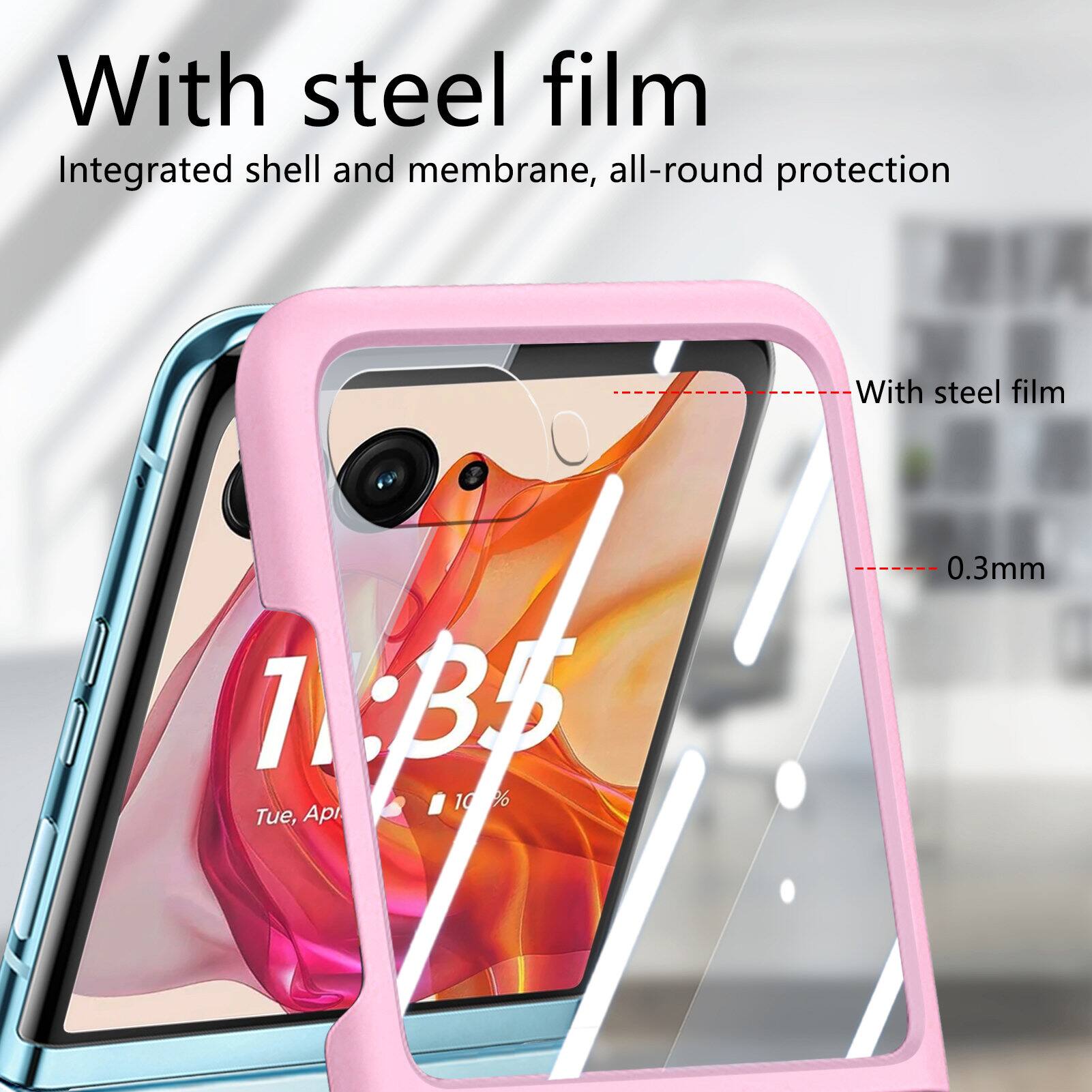 With steel film  
Integrated shell and membrane, all-round protection  

With steel film  
0.3mm  

1:33  
Tue, Apr 10%