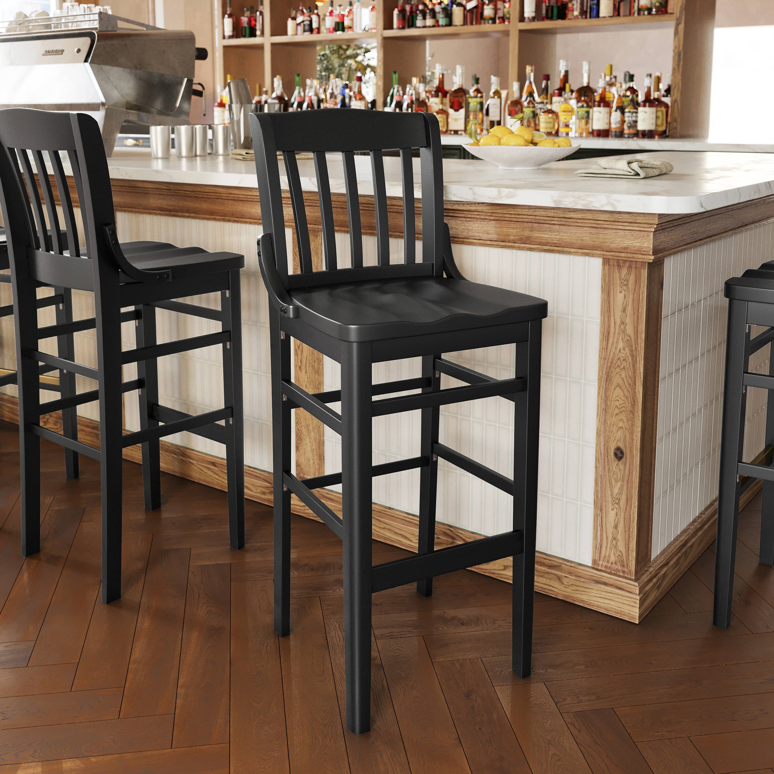 Alt View 1. Flash Furniture - HERCULES School House Back Black Wood Restaurant Barstool - Black.