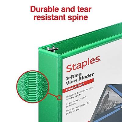 Durable and tear resistant spine

Staples
3-Ring Binder
View Binder
Standard Duty

This perfect binder for your everyday needs
2 tabs for easy open and close
D-Rings keep pages flat and fits more