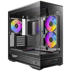 Front. Antec - C2M ARGB 270 degree Full-view Tempered Glass Compact MicroATX PC Case, 2 ARGB PWM Fans Included, Support 360mm Radiator - Black.