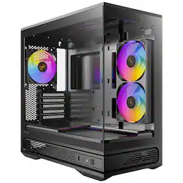 Antec - C2M ARGB 270 degree Full-view Tempered Glass Compact MicroATX PC Case, 2 ARGB PWM Fans Included, Support 360mm Radiator - Black
