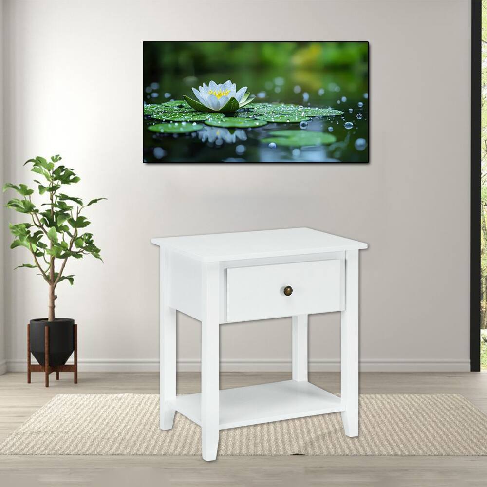 Front. Hivvago - Wooden Bedside Cabinet with Storage Drawer and Display Shelf - White.