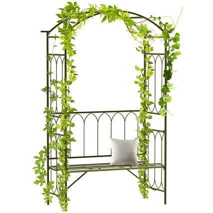 Front. Outsunny - Trellis Arbor Arch for Climbing Plants with Garden Bench, Grow Grapes and Vines, Decorative Seating - Black.