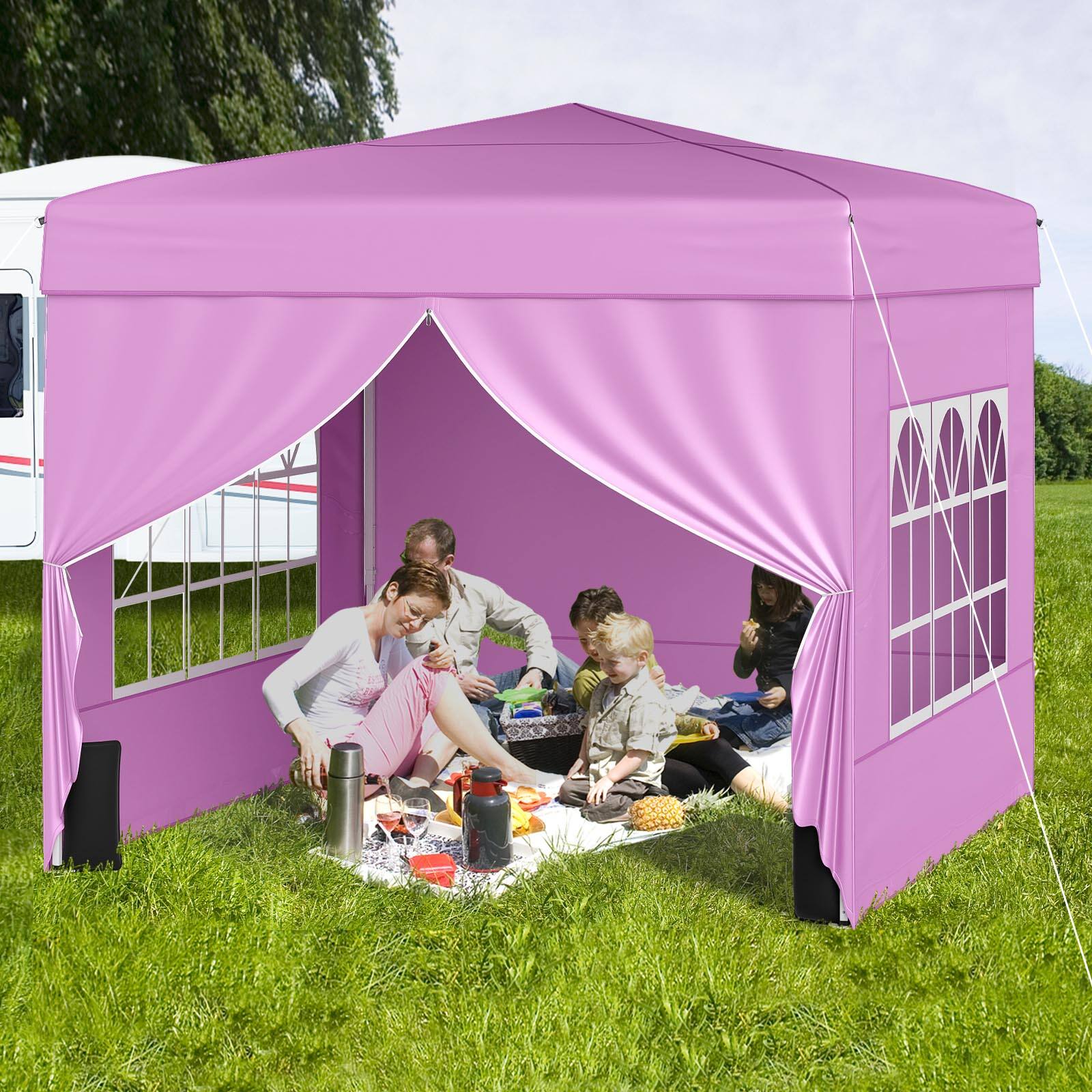 Alt View 1. Gymax - Gymax 10 X 10 FT Pop up Canopy Tent w/ 4 Sidewalls Wheeled Bag 4 Sandbags 8 Stakes Pink - Pink.
