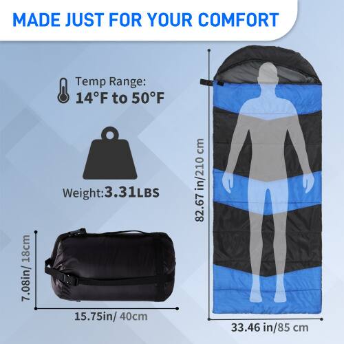 MADE JUST FOR YOUR COMFORT

Temp Range: 14°F to 50°F

Weight: 3.31 LBS

Dimensions:
- 7.08 in / 18 cm
- 15.75 in / 40 cm
- 33.46 in / 85 cm
- 82.67 in / 210 cm