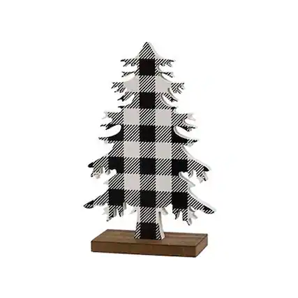 Front. BreeBe - *Black & White Buffalo Check Wood Tree Small - Black, White.