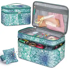 Kitcheniva - Portable Sewing Organizer Case Double-Layer Sewing Accessories Storage Carrying Bag Emerald Illusions - Multicolor