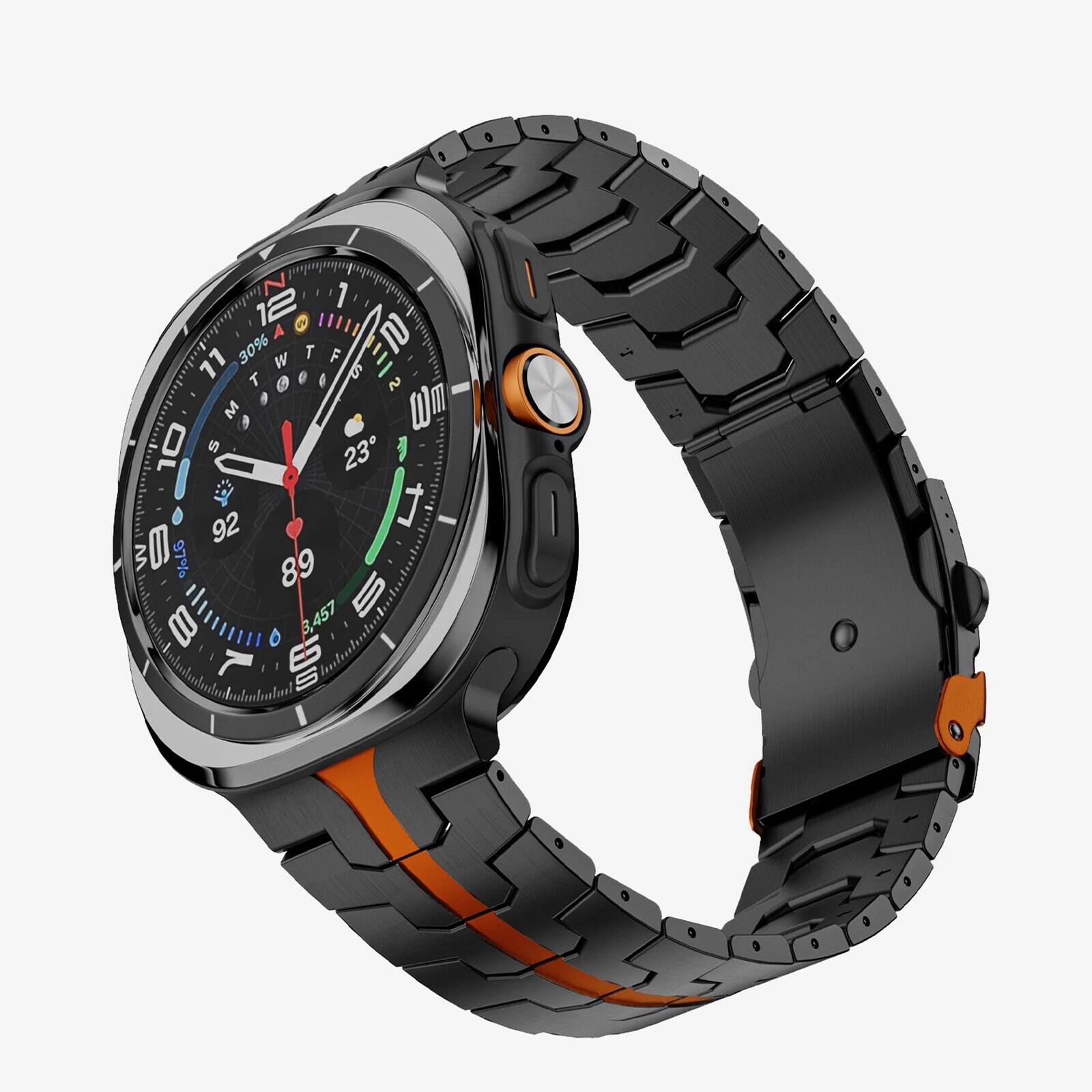 Dteck - Titanium Band for Samsung Galaxy Watch Ultra 2/Ultra 47mm, No Gap Adjustable Stainless Steel Replacement Bracelet - Black Orange