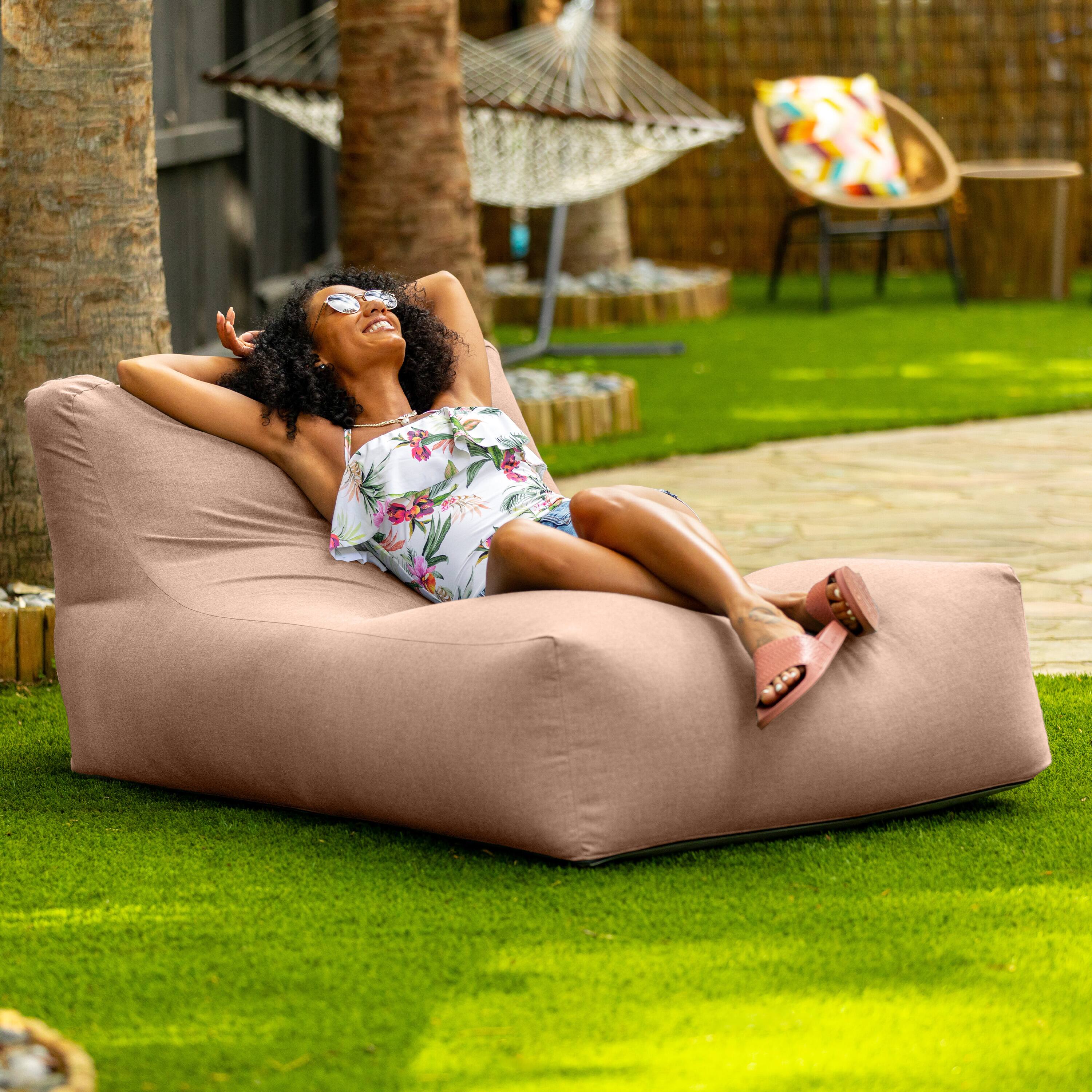 Back. Jaxx - Coza Outdoor Sun Lounger - Luxurious Giant Outdoor Chaise - Sunbrella, Petal - Petal.