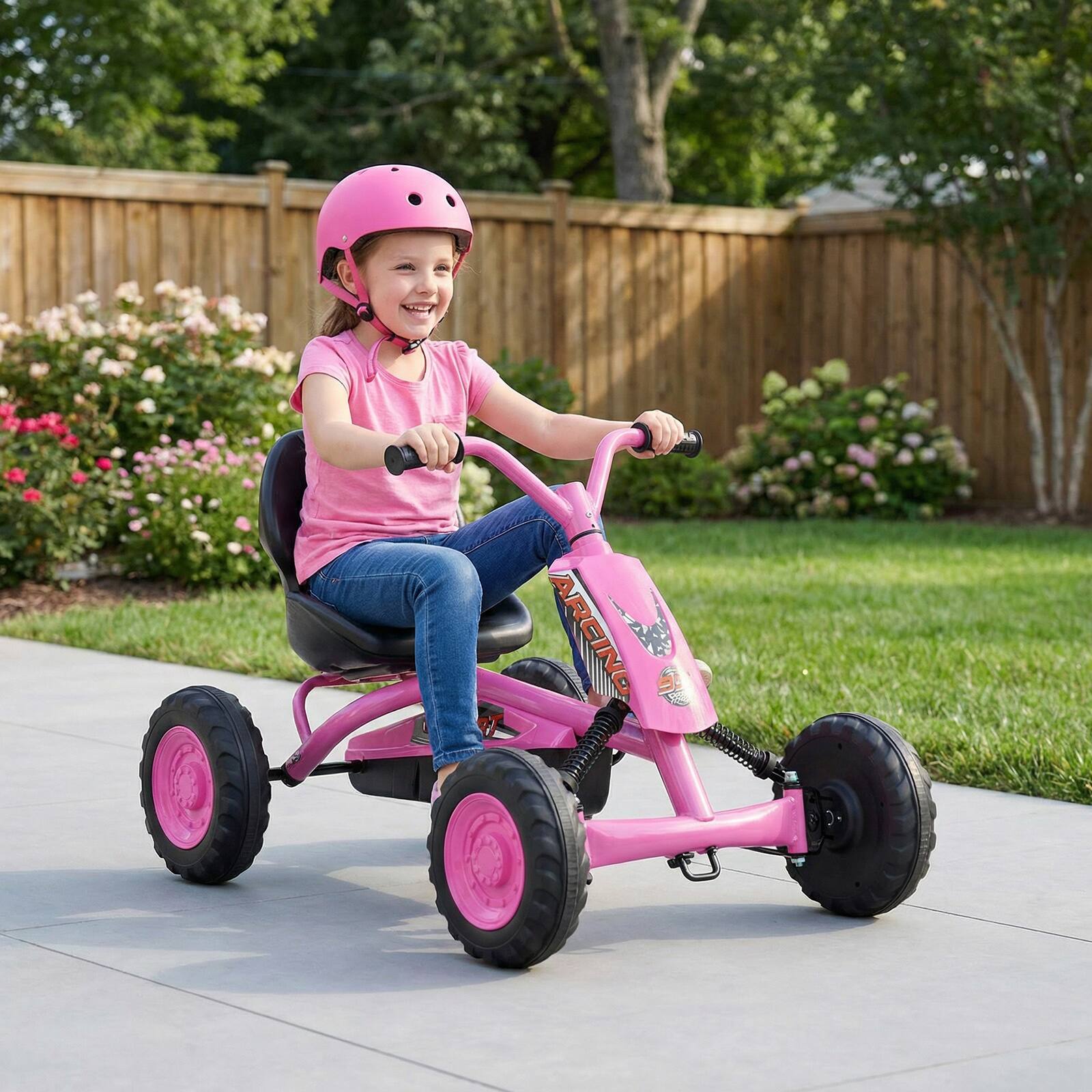 Alt View 3. Gymax - Gymax Go Kart for Kids 4 Wheel Toddler Ride On Pedal Car w/ Steering Handlebars Pink - Pink.
