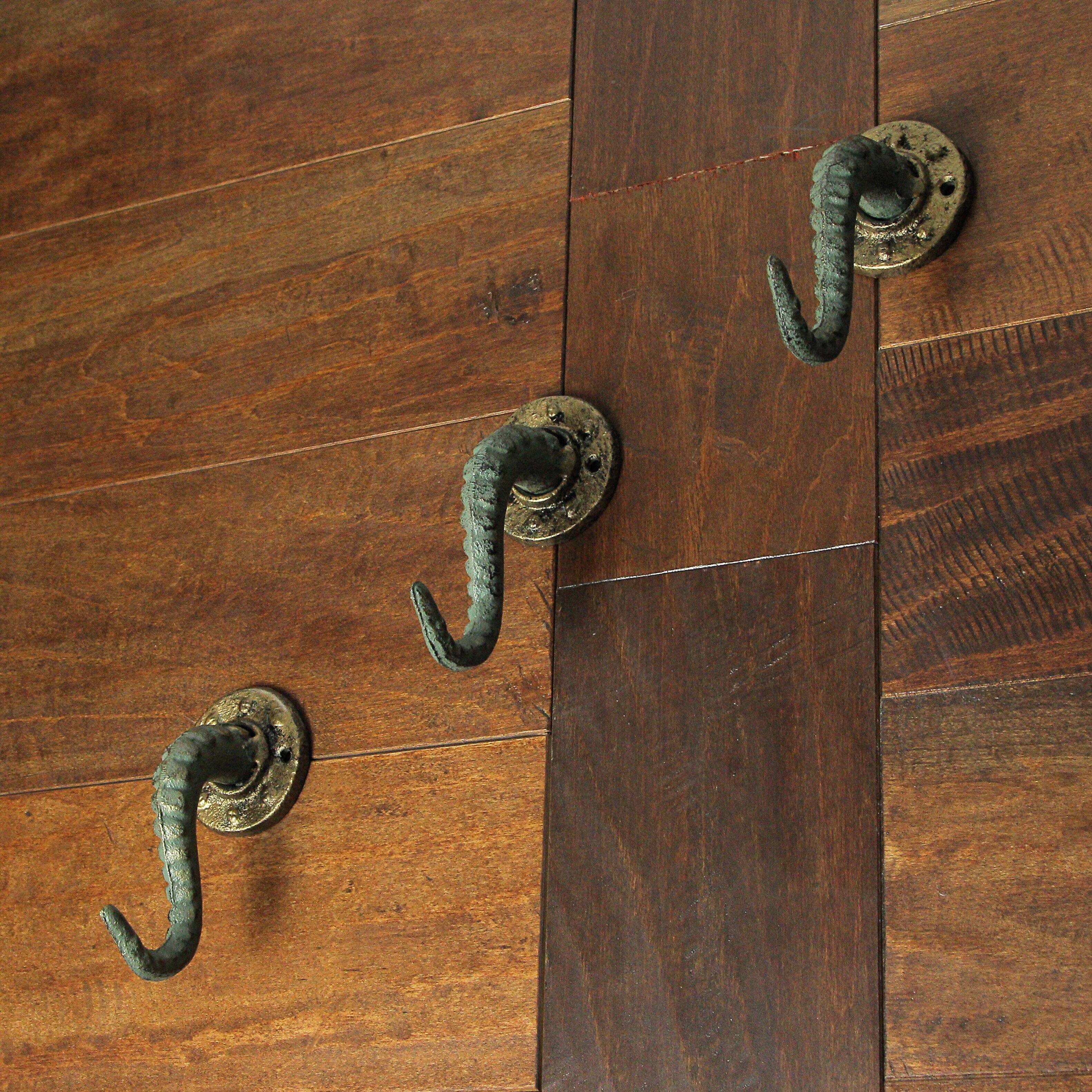 Alt View 3. Zeckos - Verdigris Bronze Cast Iron Octopus Tentacle Wall Hook Nautical Set of 3 - Green.