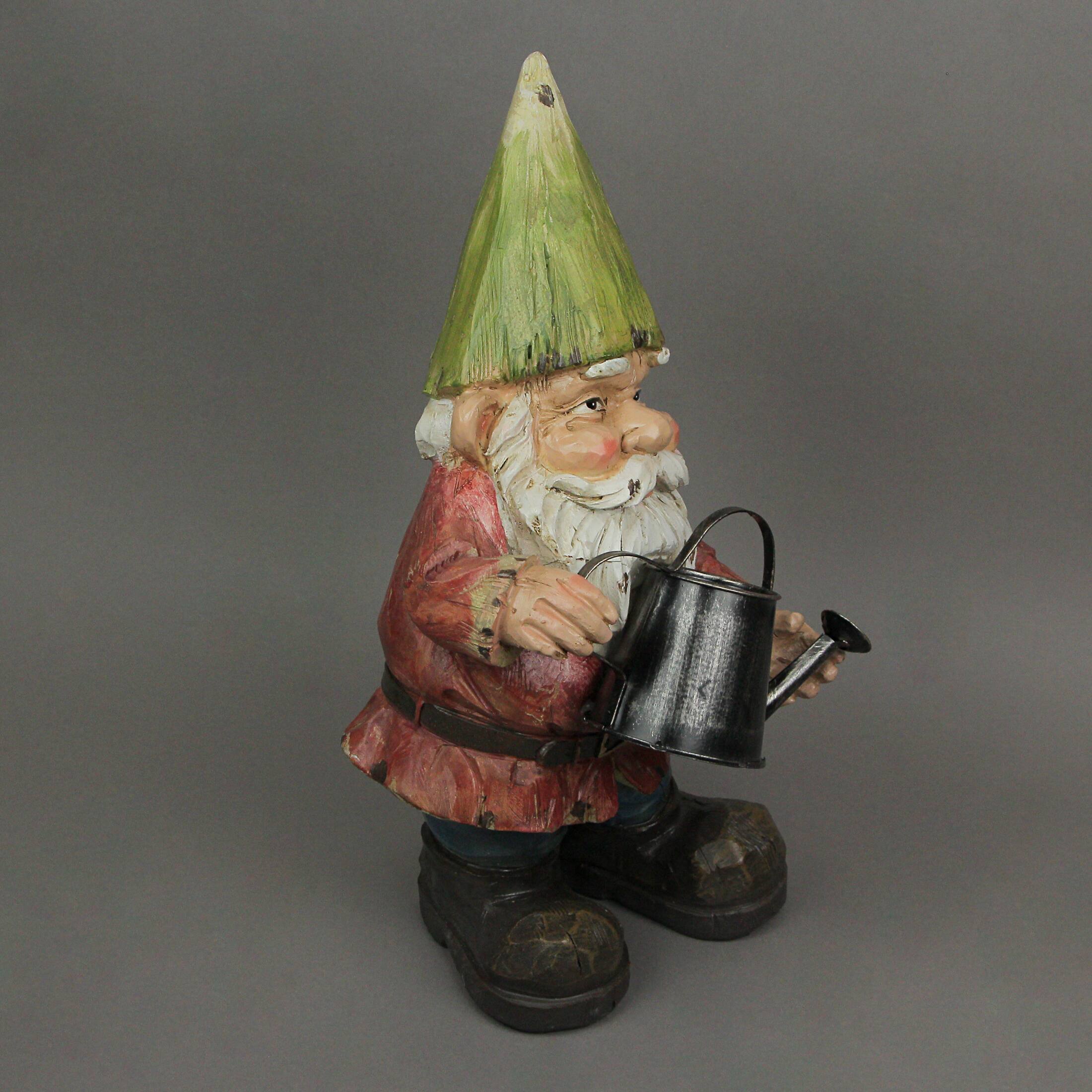 Alt View 2. Things2Die4 - Garden Gnome With Watering Can Home Garden Decor Resin Sculpture Lawn Yard Decoration 15 Inches High - Green.