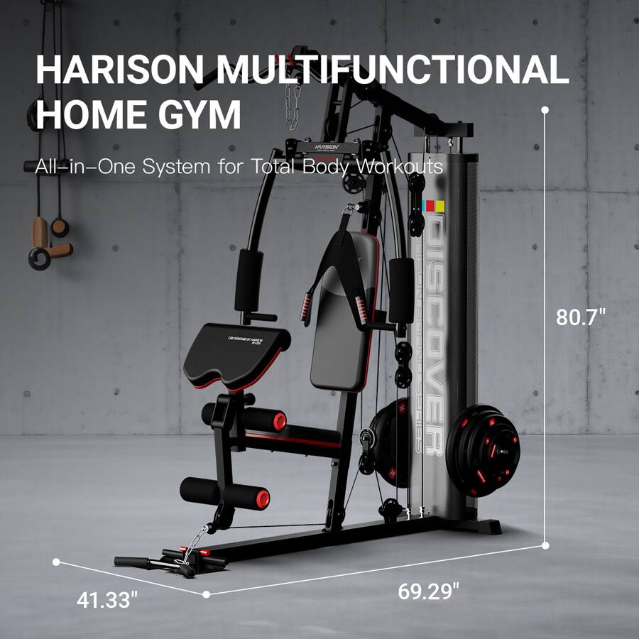 HARISON MULTIFUNCTIONAL HOME GYM

All-in-One System for Total Body Workouts

80.7"  
69.29"  
41.33"