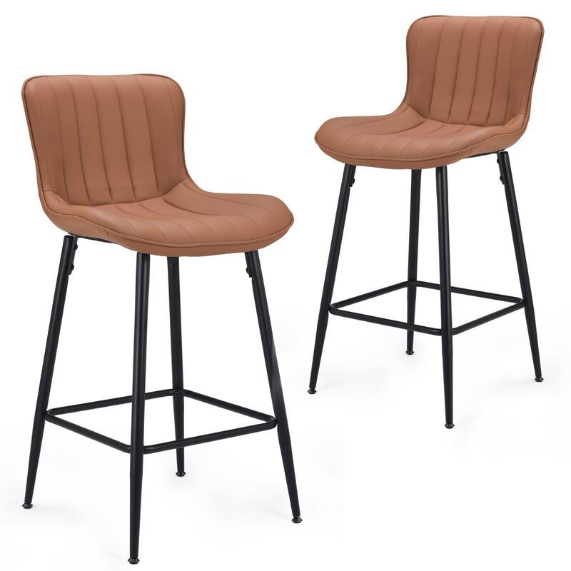 Alt View 4. HTUTWOO - Set of 2 Counter Height Bar Stools, Faux Leather, Sturdy Metal Legs for Kitchen Island, Dining Room & Home Bar - Brown.