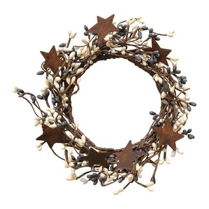 Front. BreeBe - Pip Berry Ring With Stars Farmhouse Mix 4" - Grey, White, Cream.