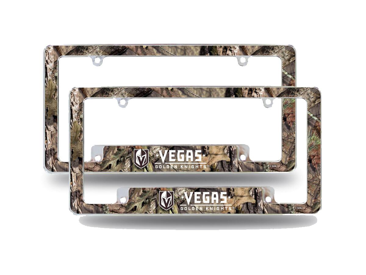 Las Vegas Golden Knights Chrome Metal (Set of 2) License Plate Frames with Mossy Oak Camouflaged Camo Design