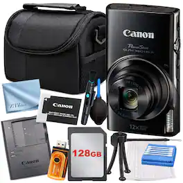 Canon - PowerShot ELPH 360 HS A Camera with 128GB Card + Case + ZeeTech Starter - Black
