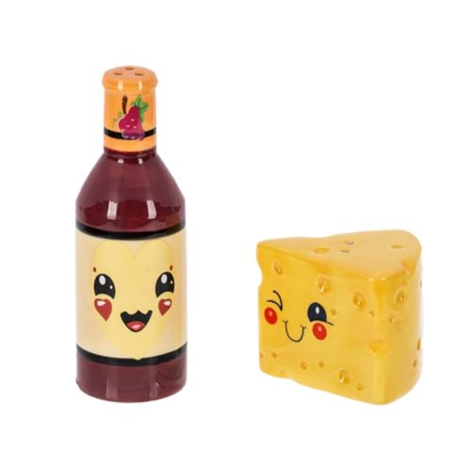 Front. Ganz - Ganz Yellow Cheese and Wine Bottle 1.25 x 3.75 x Dolomite Kitchen Salt and Pepper Shaker Set of 2 - Multicolor.