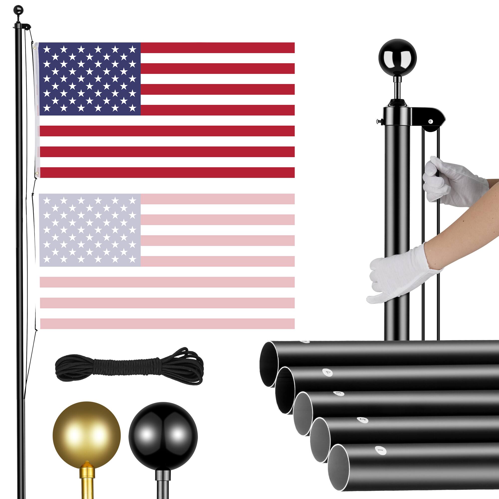 Silvel - 25ft Heavy Duty Metal Flag Pole with 3x5 American Flag for Residential or Commercial - Black
